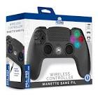 MANETTE SANS FIL NOIRE POUR PS4 AVEC PRISE JACK POUR CASQUE ET BOUTONS LUMINEUX reconditionné