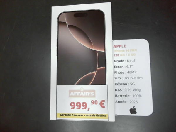 IPHONE 16 PRO 128GO 100% NEUF