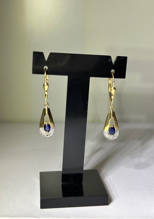 BOUCLE OREILLE PIERRE BLEU OR 18K 2.64GR
